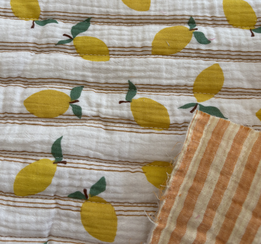 Tissu Tissu matelassé citron & rayures jaunes