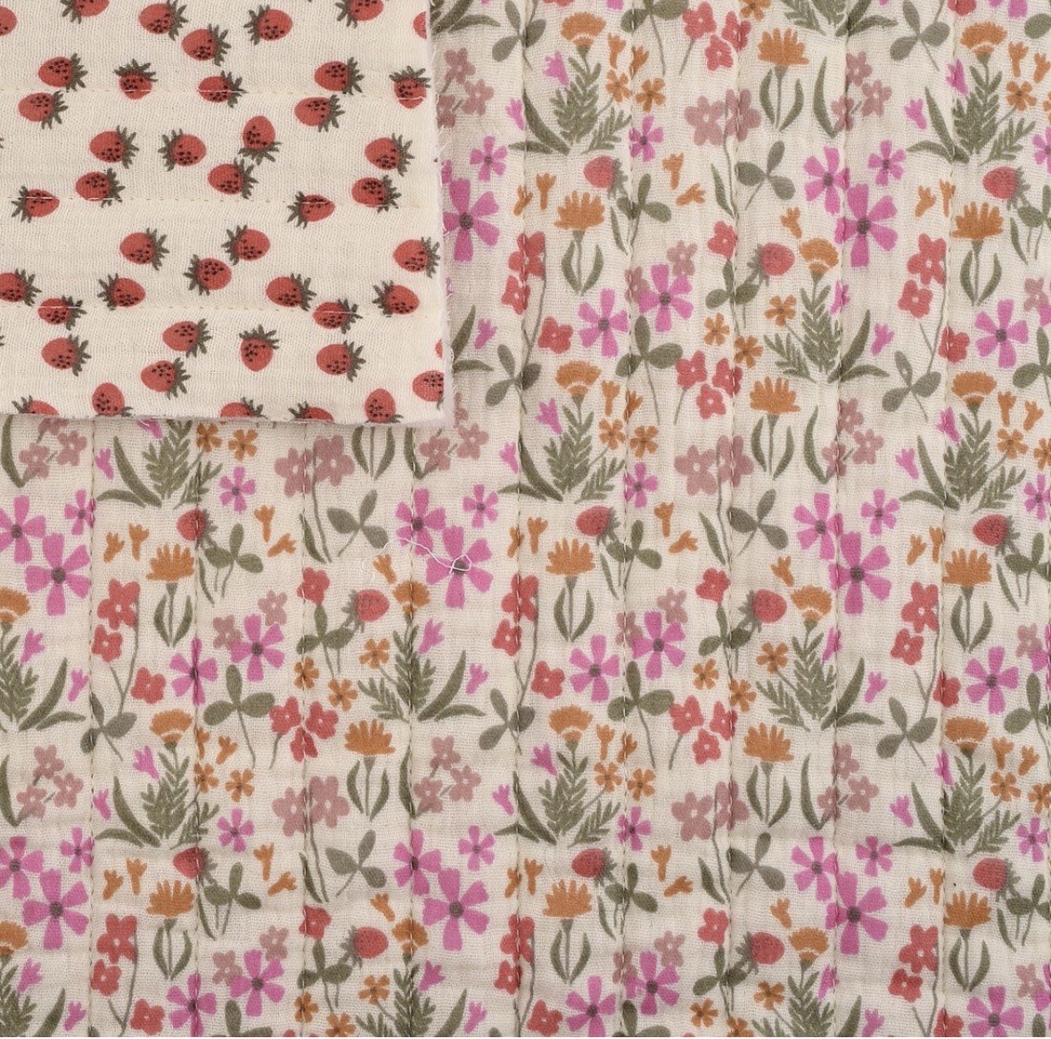 Tissu Tissu matelassé fleurs & fraises
